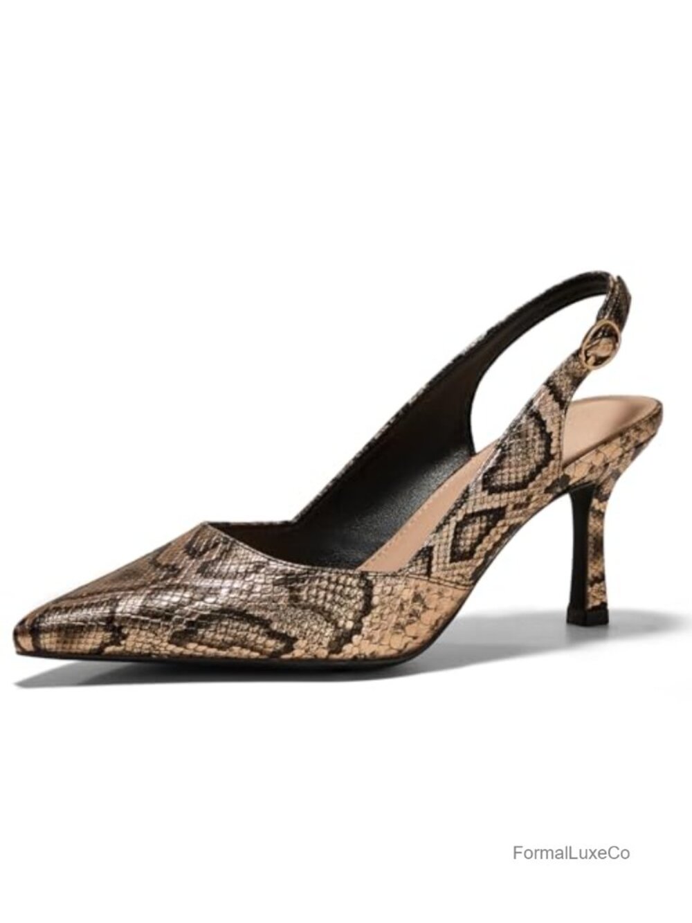 Womens Slingback Kitten Heels Closed Pointed Toe Pumps Dress Shoes Faux Leather